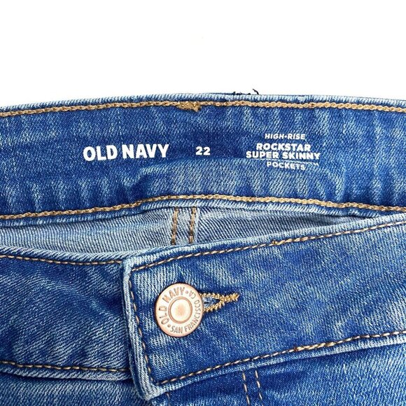 Old Navy High Rise Rockstar Super Skinny  Raw Hem Women's size 22 Blue Jeans - Picture 3 of 4